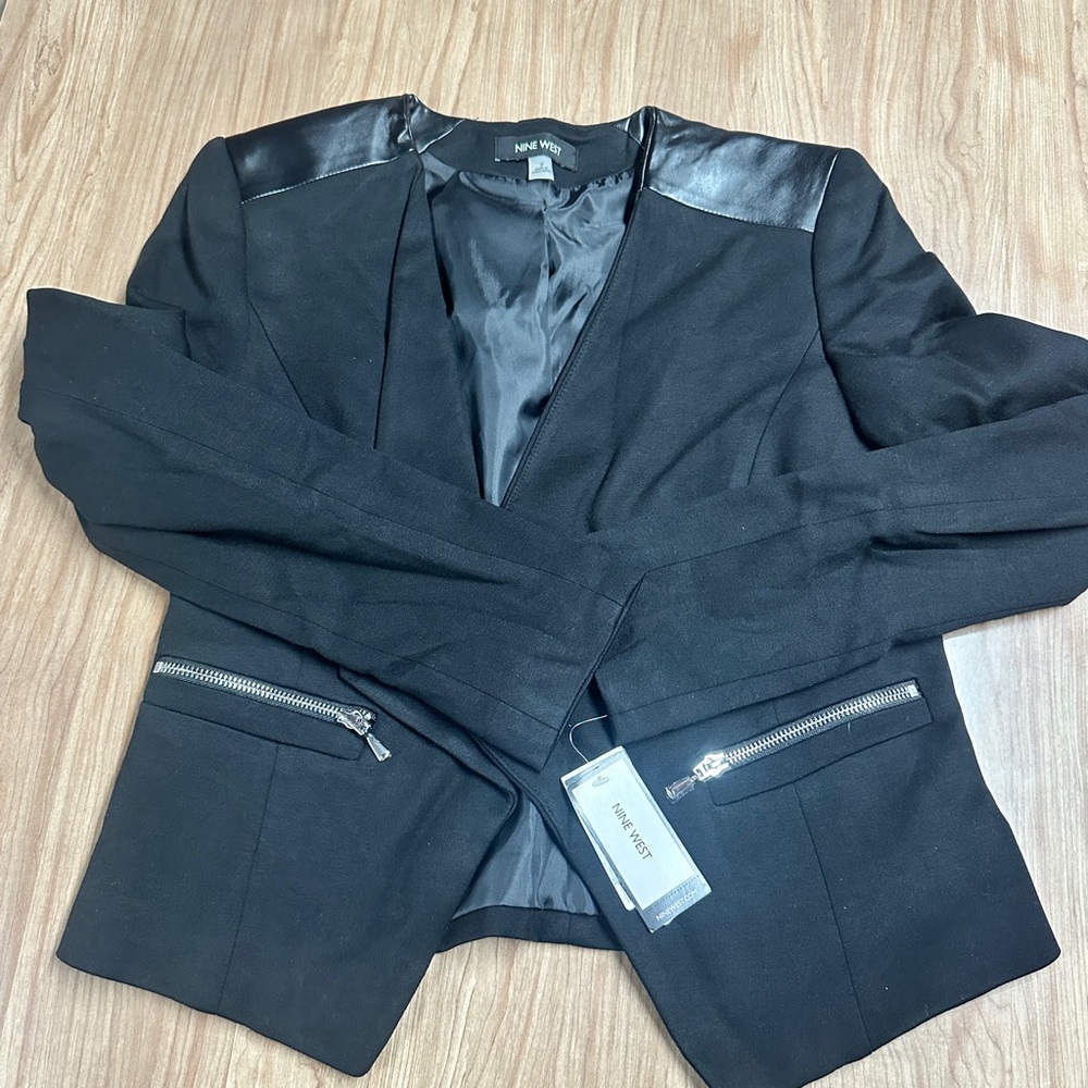 Nine West Black Blazer with Leather Accents